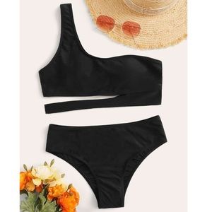 Black Cut-Out One Shoulder Bikini Swimsuit Set
